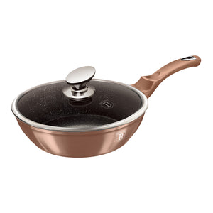 Berlinger Haus 24cm Marble Coating Deep Frypan with Lid - Rose Gold Metallic Line