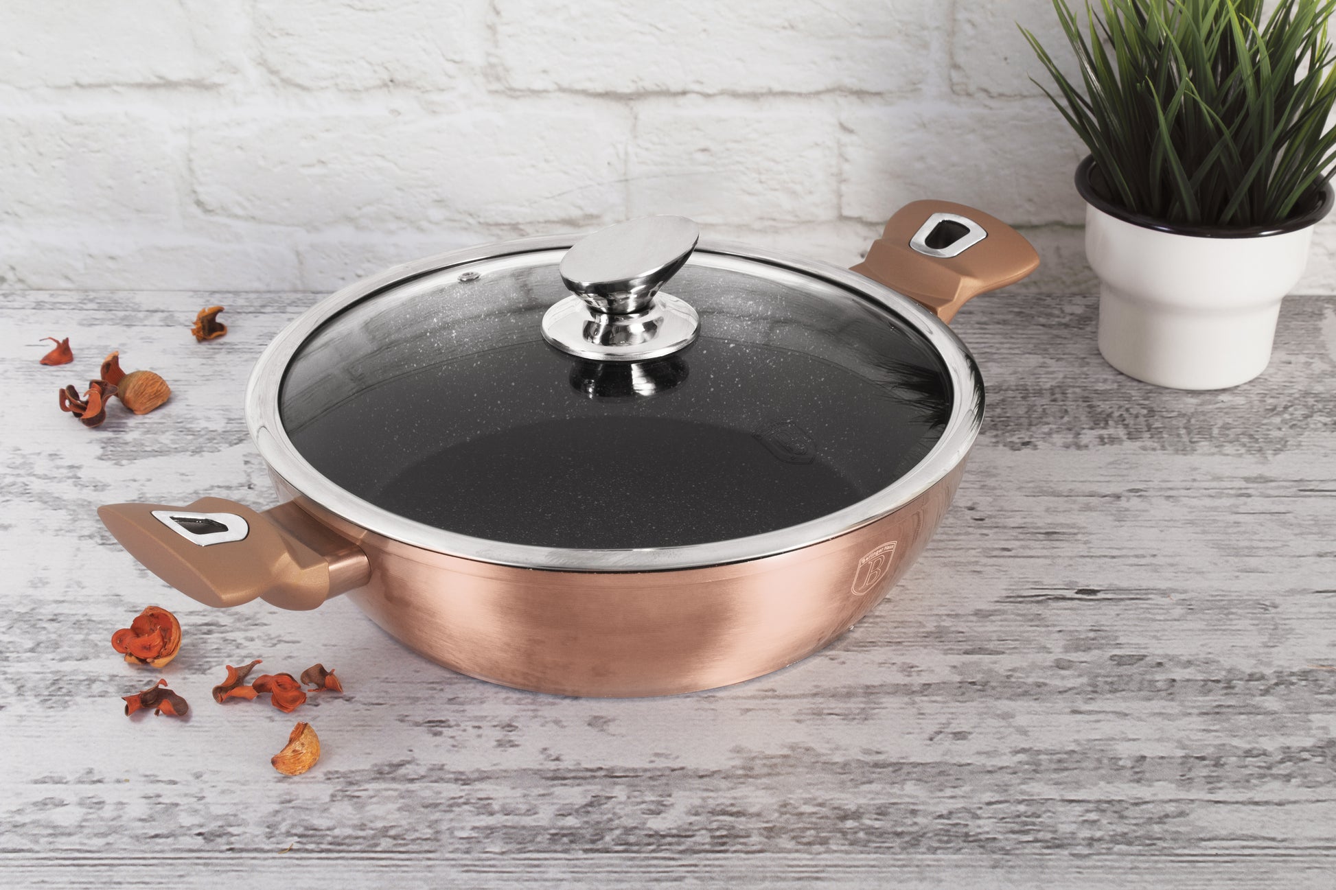 Berlinger Haus 28cm Marble Non-Stick Coating Shallow Pot - Rose Gold