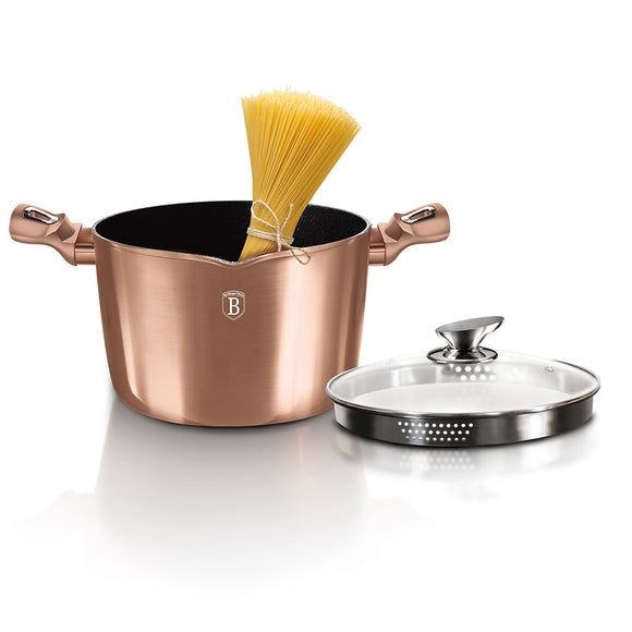 Berlinger Haus 24cm Marble Coating Pasta & Rice Stock Pot - Rose Gold Metallic Line