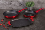 Berlinger Haus 3 Piece Marble Coating Frypan & Grill Plate Set - Burgundy Metallic