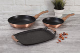 Berlinger Haus 3 Piece Marble Coating Frypan & Grill Plate Set - Rose Gold Metallic Line