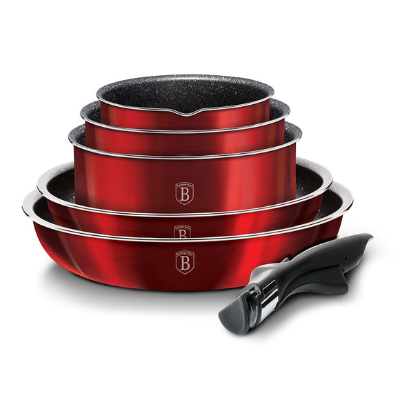 Berlinger Haus 12-Piece Marble Coating Cookware Set - Burgundy Metallic