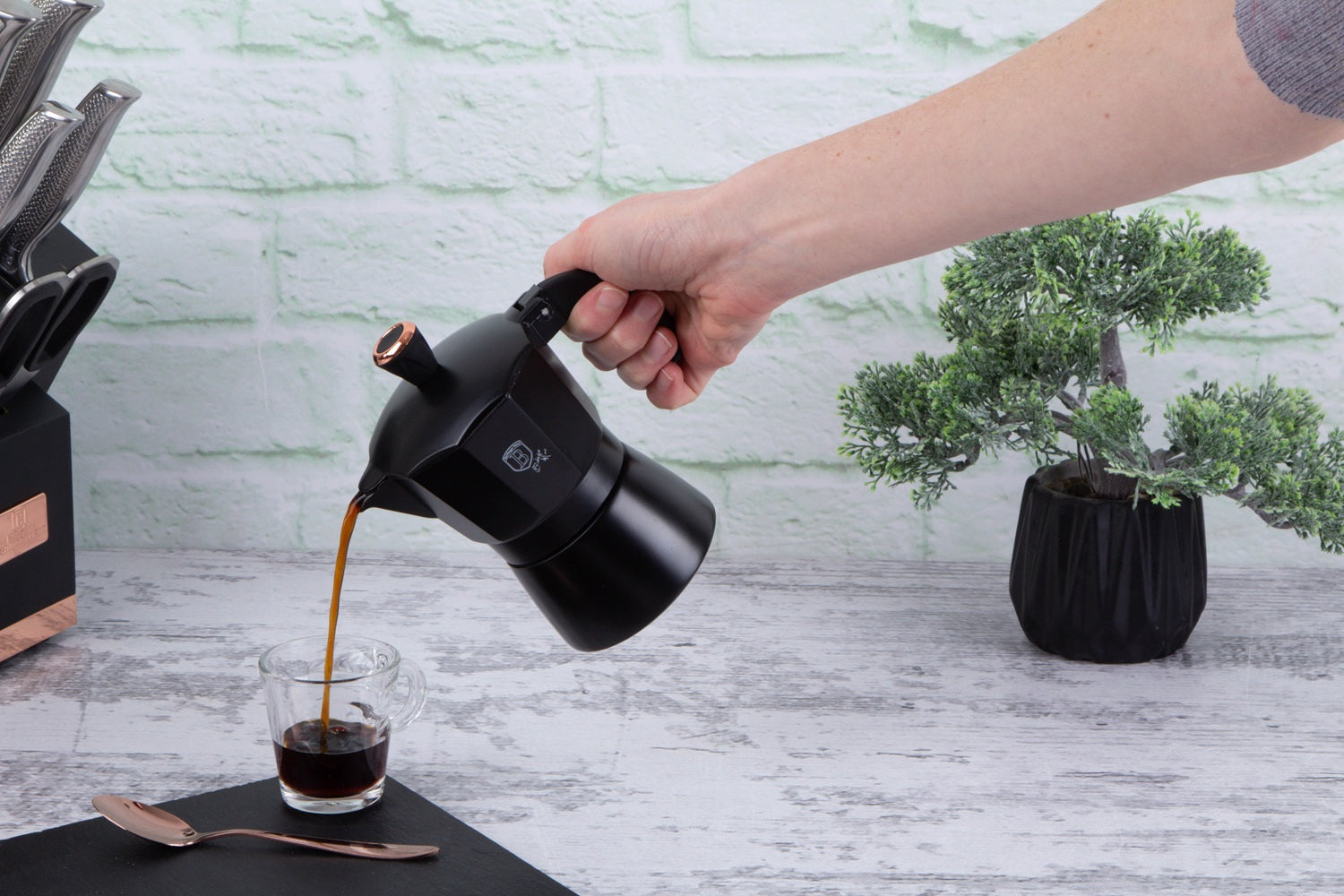 Berlinger Haus Italian Style Stovetop Espresso Coffee Maker 150ML - Black Rose Line