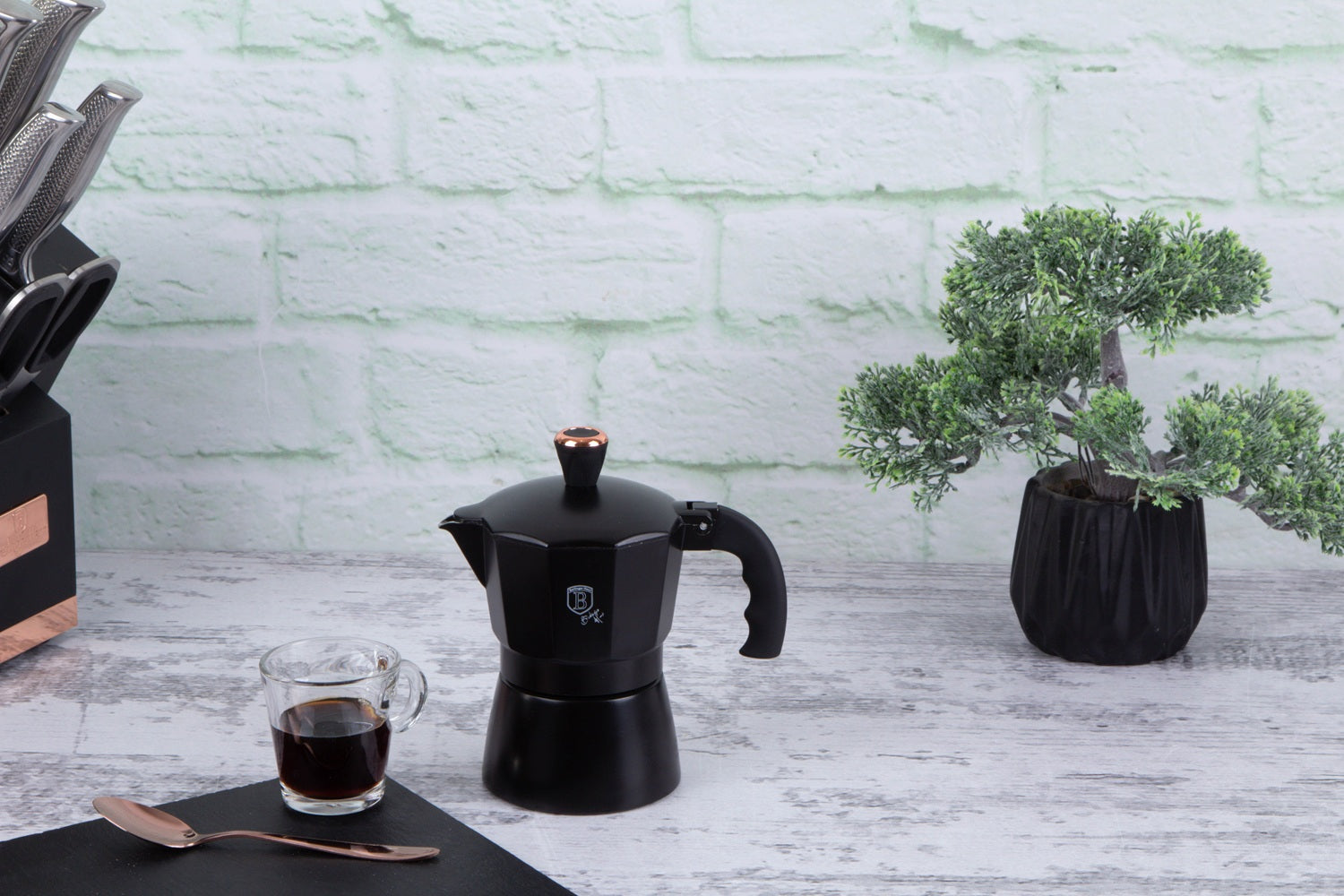Berlinger Haus Italian Style Stovetop Espresso Coffee Maker 150ML - Black Rose Line