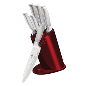 Berlinger Haus 6-Piece Stainless Steel Knife Set With Stainless Steel Stand Kikoza Collection - Red Metallic