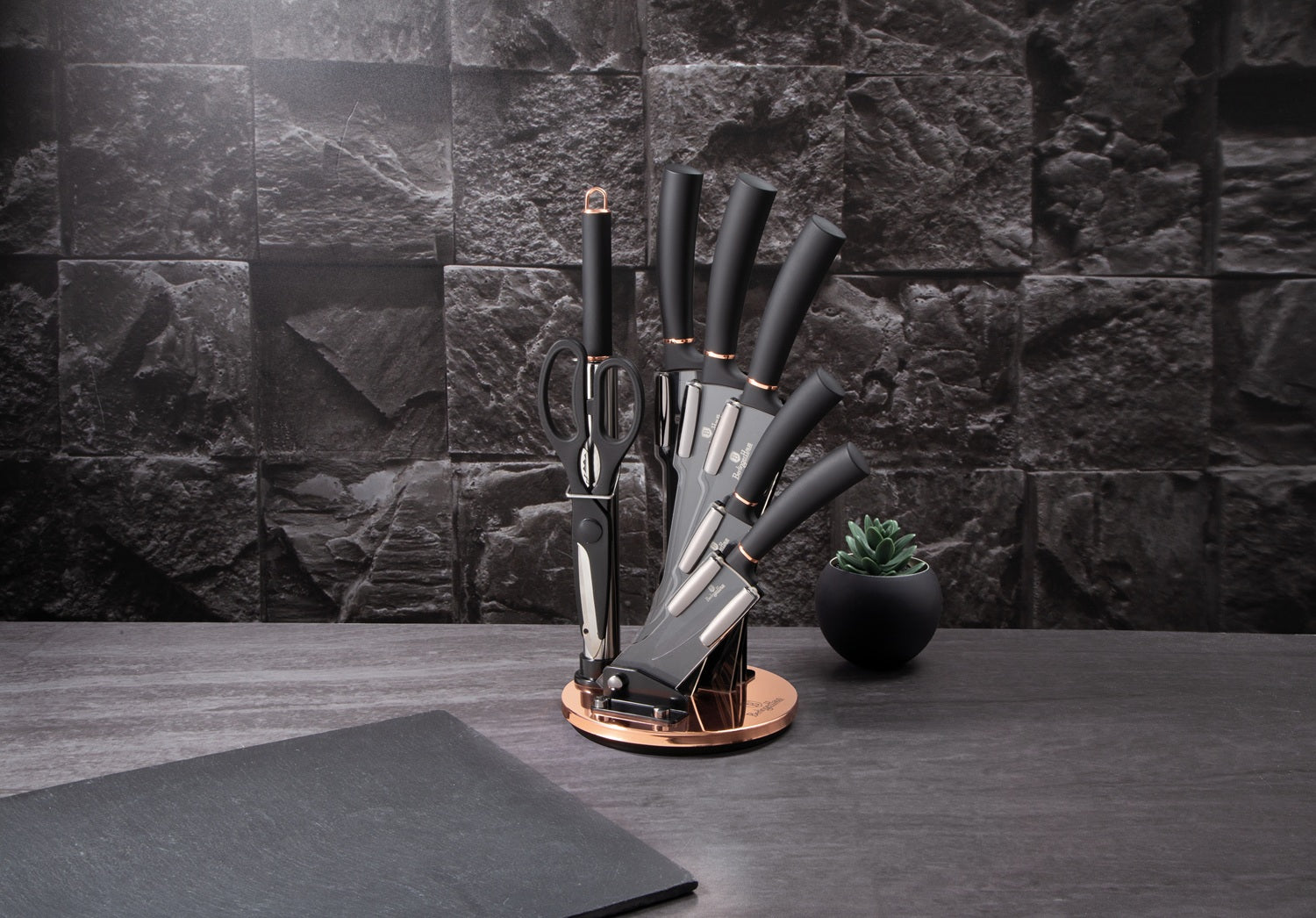Berlinger Haus 8-Piece Knife Set with Acrylic Stand – Black Rose