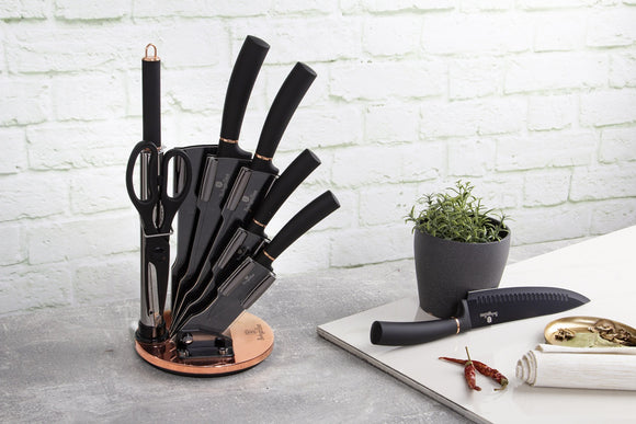 Berlinger Haus 8-Piece Knife Set with Acrylic Stand – Black Rose