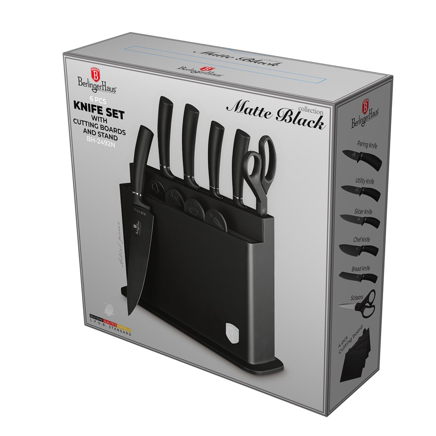 Berlinger Haus 11 Piece Stainless Steel Knife Set with Stand and Cutting Boards - Black Silver