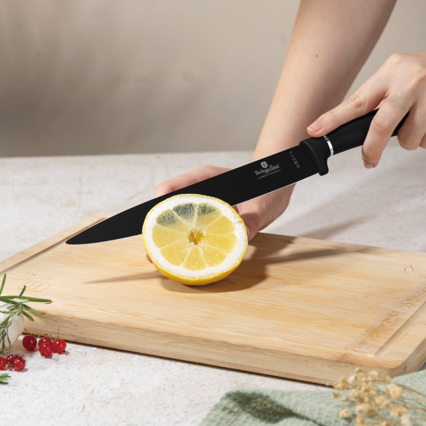 Berlinger Haus 11 Piece Stainless Steel Knife Set with Stand and Cutting Boards - Black Silver