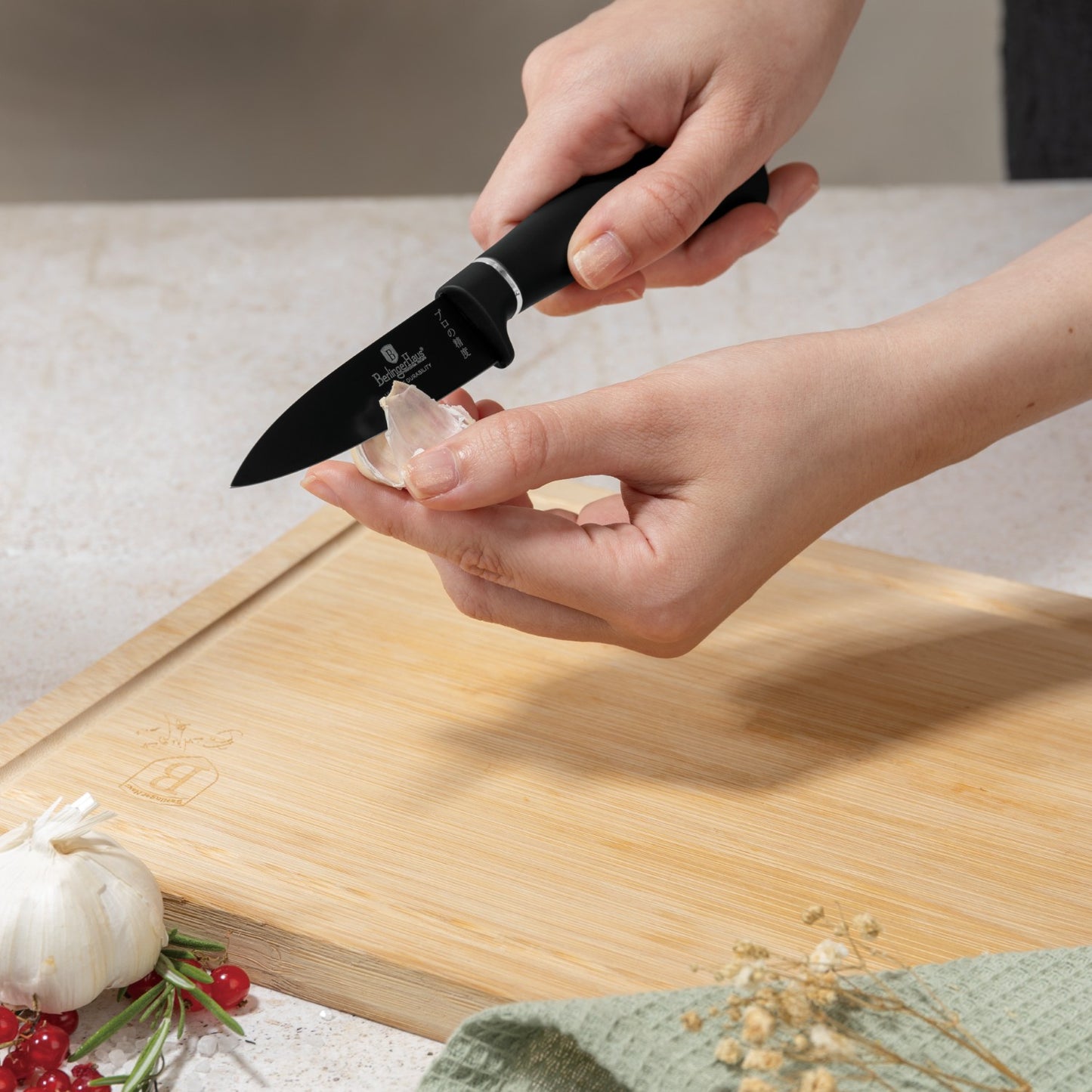 Berlinger Haus 11 Piece Stainless Steel Knife Set with Stand and Cutting Boards - Black Silver