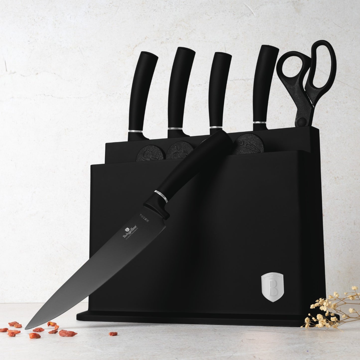 Berlinger Haus 11 Piece Stainless Steel Knife Set with Stand and Cutting Boards - Black Silver