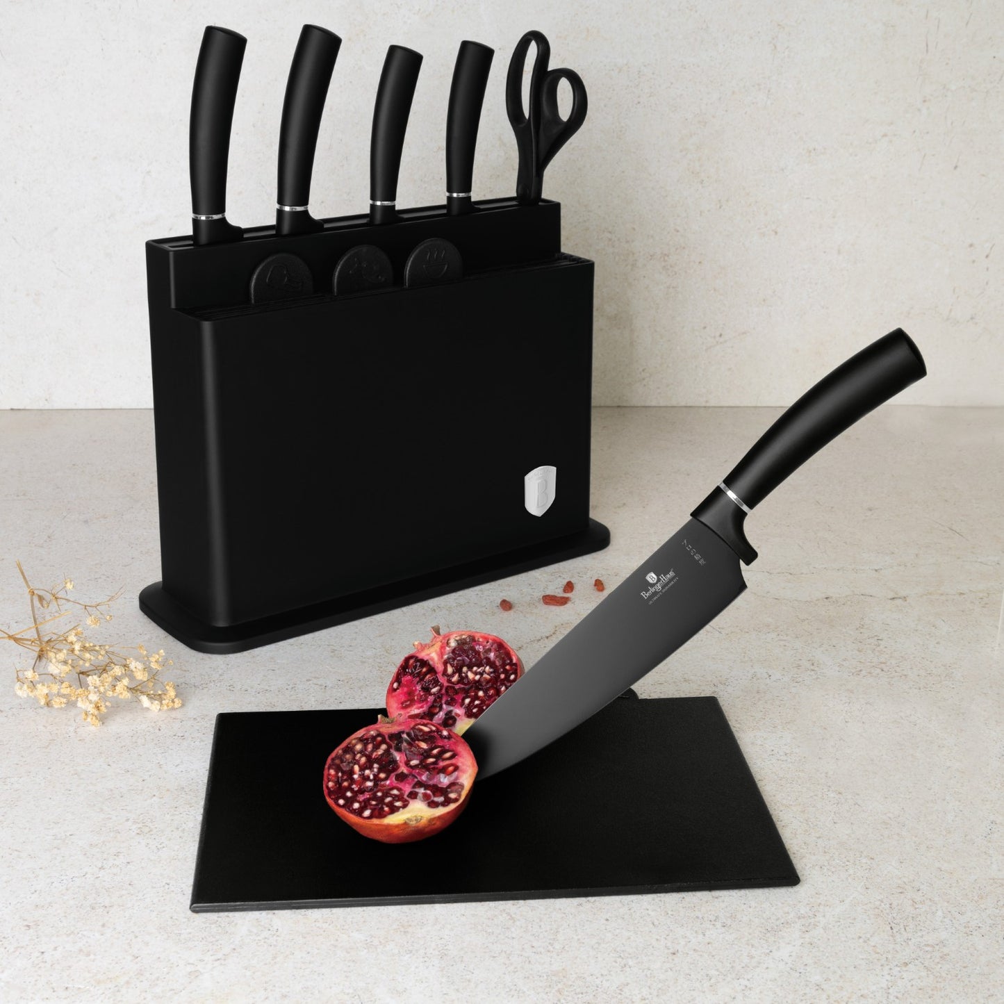 Berlinger Haus 11 Piece Stainless Steel Knife Set with Stand and Cutting Boards - Black Silver