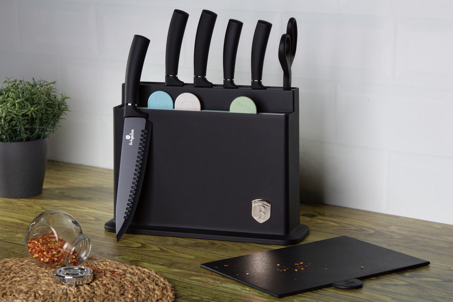 Berlinger Haus 11 Piece Stainless Steel Knife Set with Stand and Cutting Boards - Black Silver