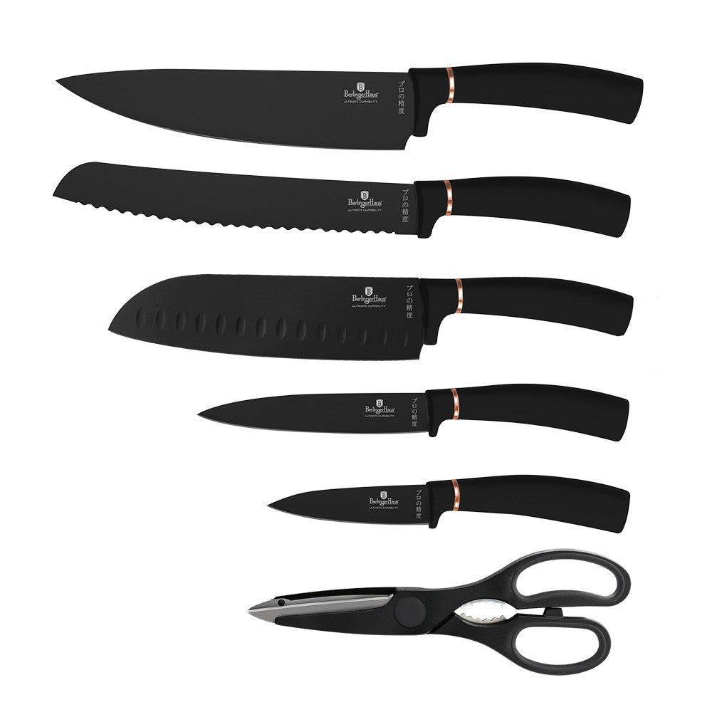 Berlinger Haus 7 Piece Stainless Steel Knife Set with Stand - Black Rose Collection