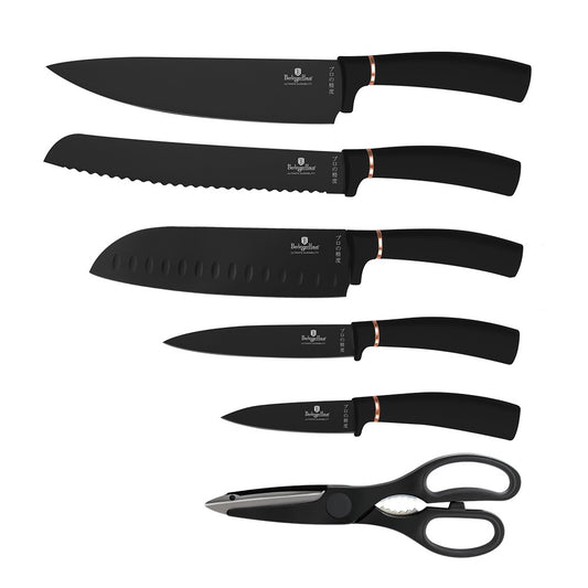 Berlinger Haus 7 Piece Stainless Steel Knife Set with Stand - Black Rose Collection