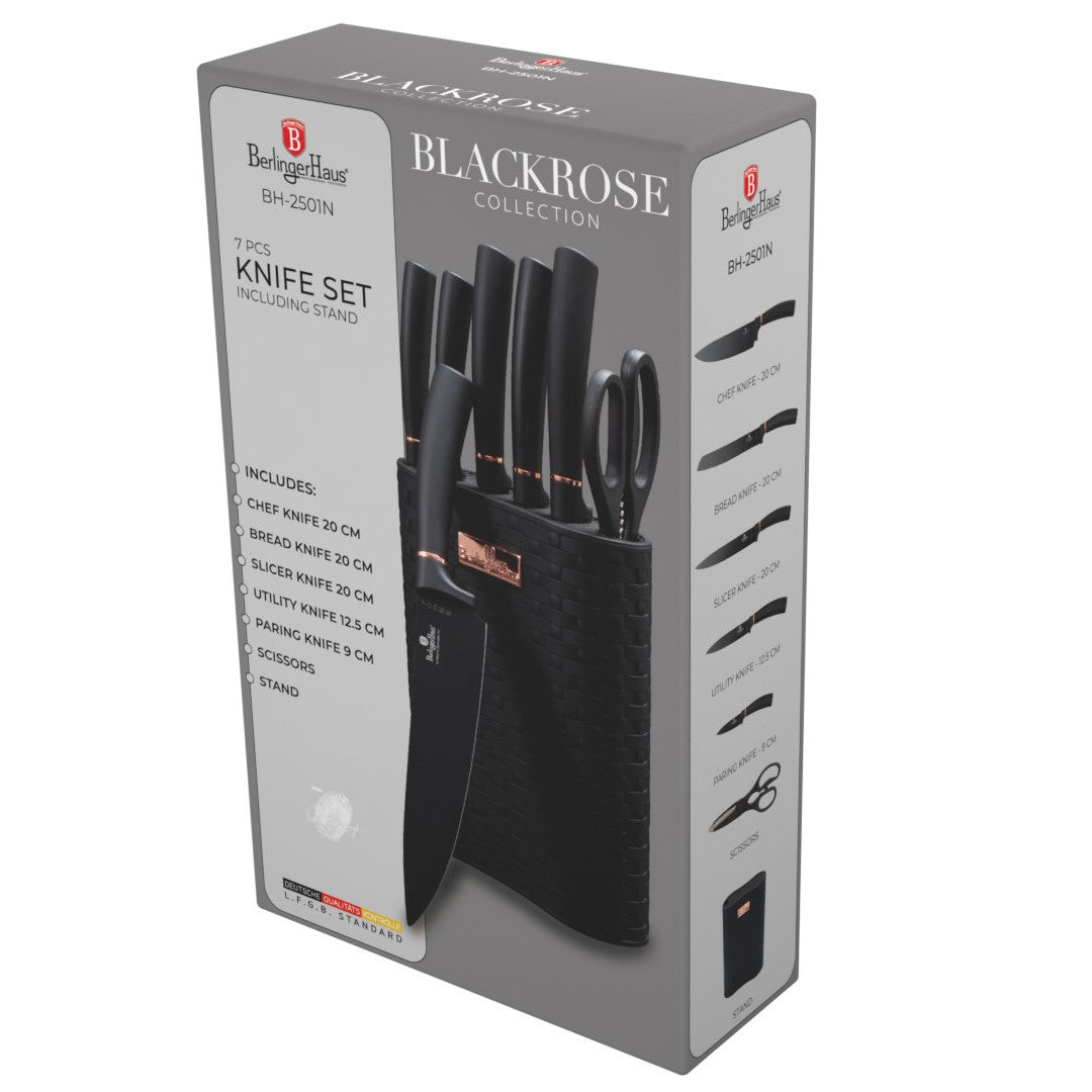 Berlinger Haus 7 Piece Stainless Steel Knife Set with Stand - Black Rose Collection