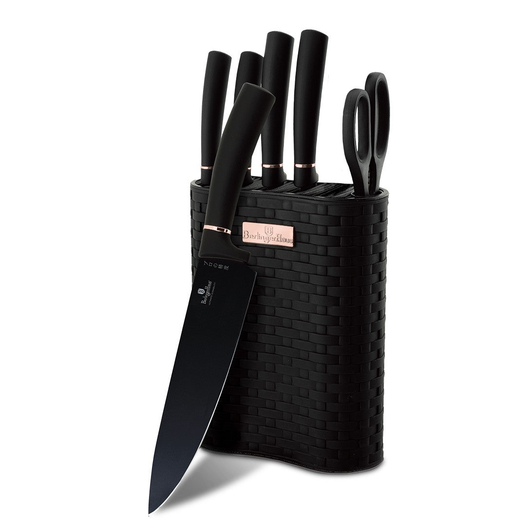 Berlinger Haus 7 Piece Stainless Steel Knife Set with Stand - Black Rose Collection
