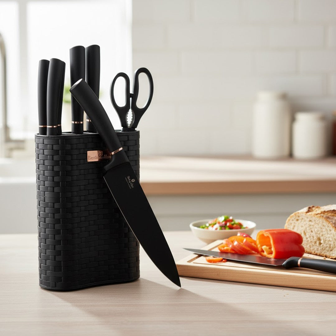 Berlinger Haus 7 Piece Stainless Steel Knife Set with Stand - Black Rose Collection