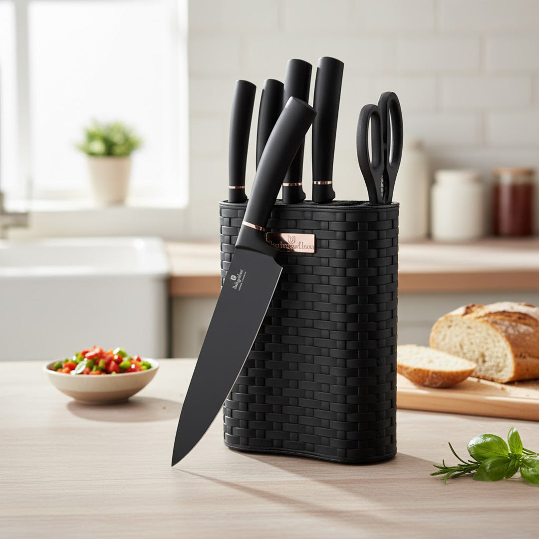 Berlinger Haus 7 Piece Stainless Steel Knife Set with Stand - Black Rose Collection