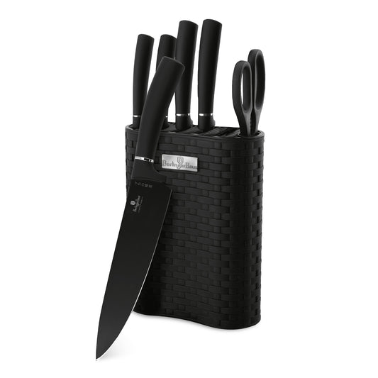 Berlinger Haus 7-Piece Stainless Steel Knife Set with Stand - Black Silver