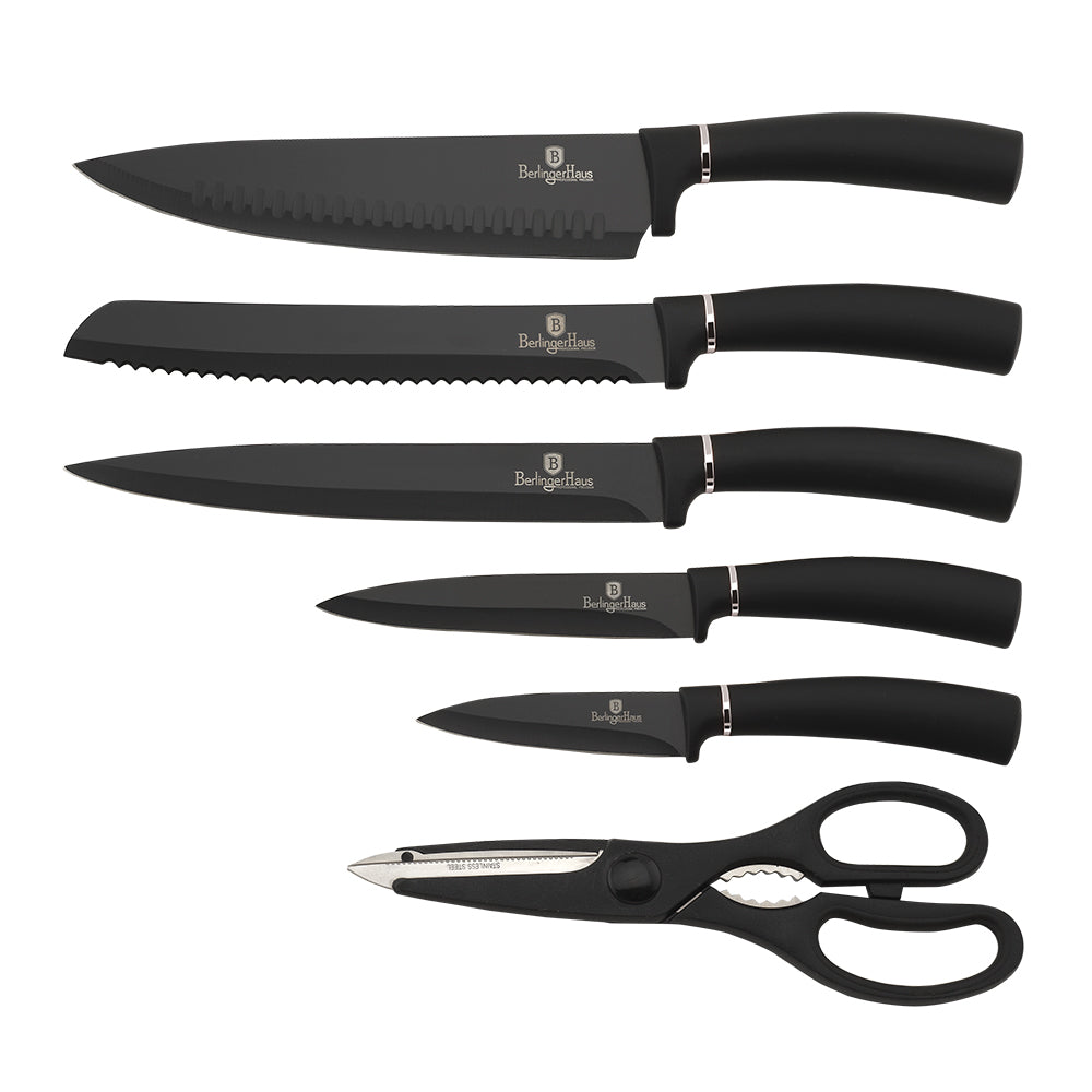 Berlinger Haus 7-Piece Stainless Steel Knife Set with Stand - Black Silver