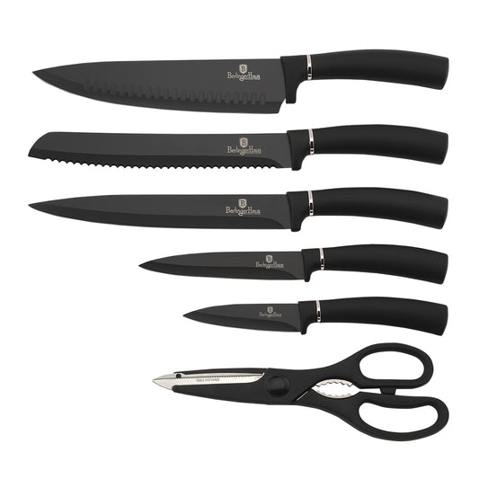 Berlinger Haus 7-Piece Stainless Steel Knife Set with Stand - Black Silver