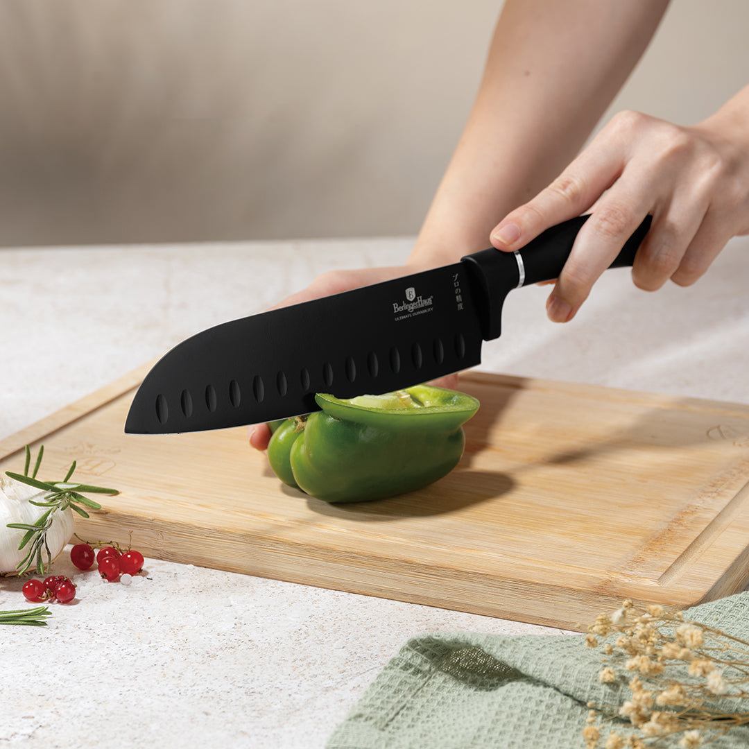 Berlinger Haus 7-Piece Stainless Steel Knife Set with Stand - Black Silver