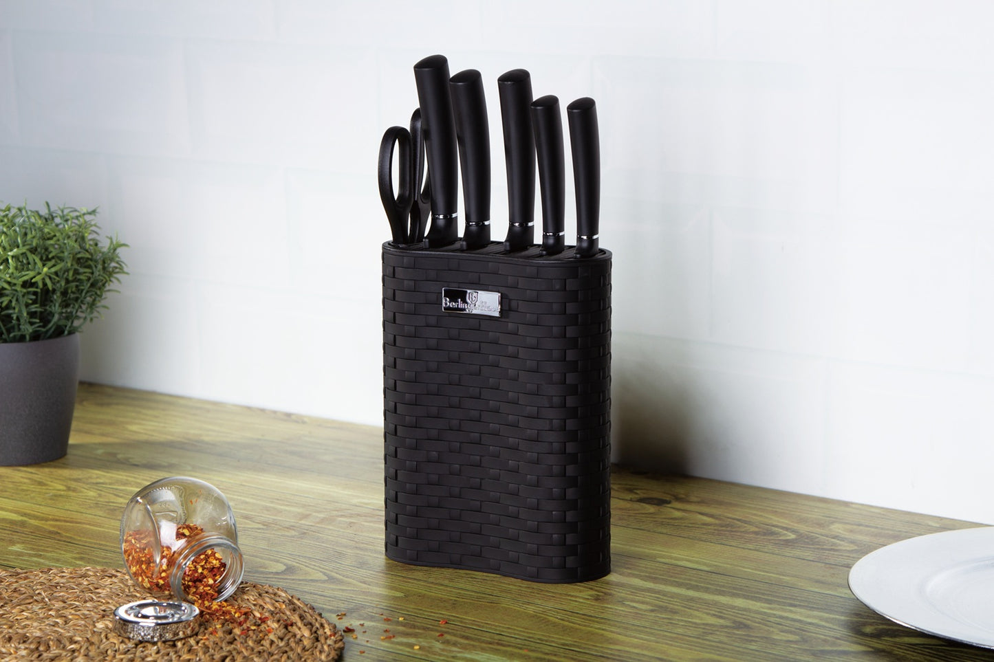 Berlinger Haus 7-Piece Stainless Steel Knife Set with Stand - Black Silver