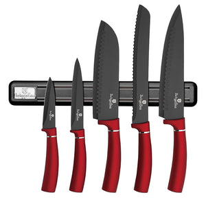 Berlinger Haus 6 Piece Knife Set with Magnetic Hanger - Burgundy Metallic