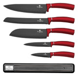 Berlinger Haus 6 Piece Knife Set with Magnetic Hanger - Burgundy Metallic