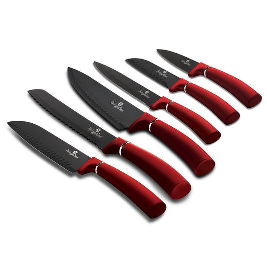 Berlinger Haus 6-Piece Stainless Steel Knife Set – Burgundy Metallic