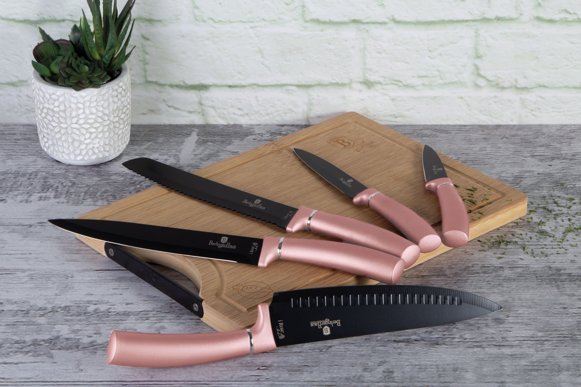 Berlinger Haus 6 Piece Knife Set with Bamboo Cutting Board iRose Edition