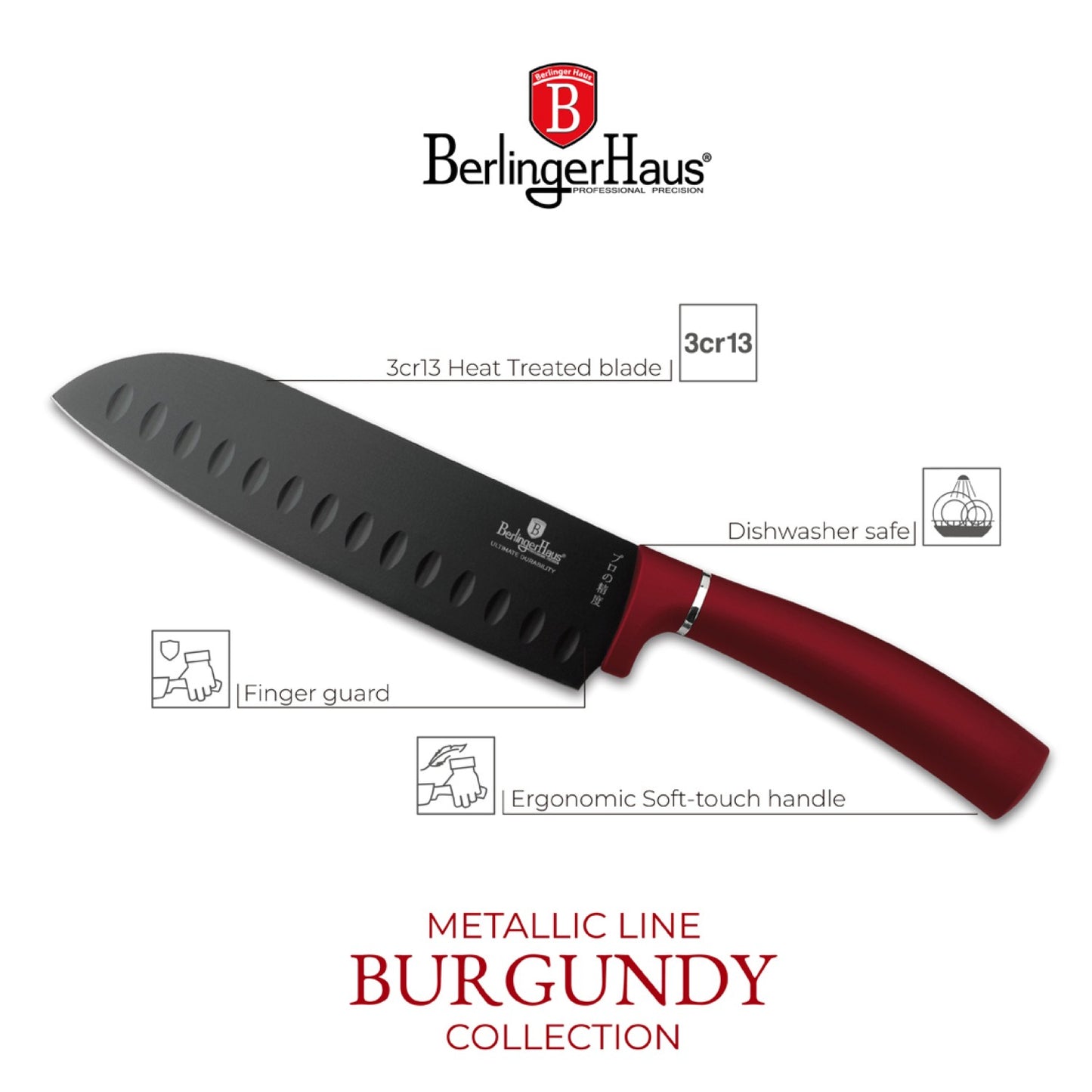 Berlinger Haus 8-Piece Stainless Steel Knife Set - Burgundy Metallic