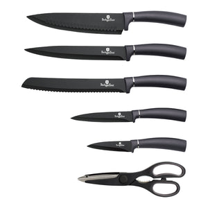 Berlinger Haus 7-Piece Non-Stick Knife Set With Steel Stand - Carbon Pro