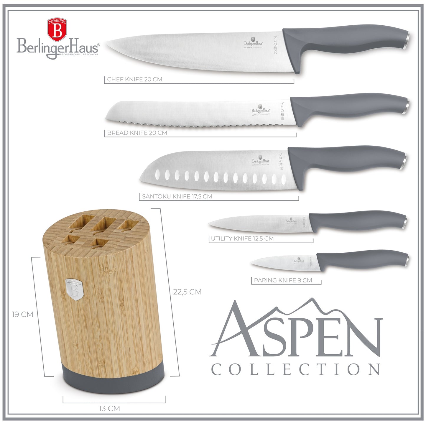Berlinger Haus 6-Piece Knife Set with Bamboo Stand – Aspen