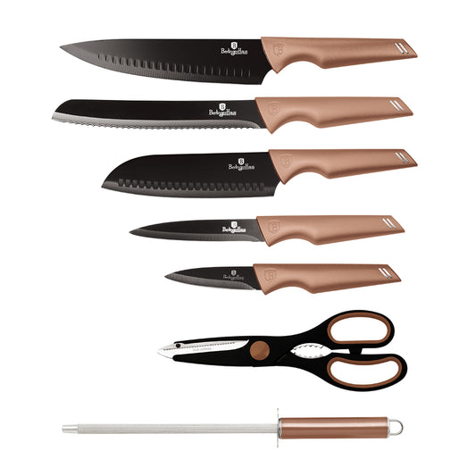 Berlinger Haus 8-Piece Non-Stick Knife Set with Acrylic Stand - Rose Gold
