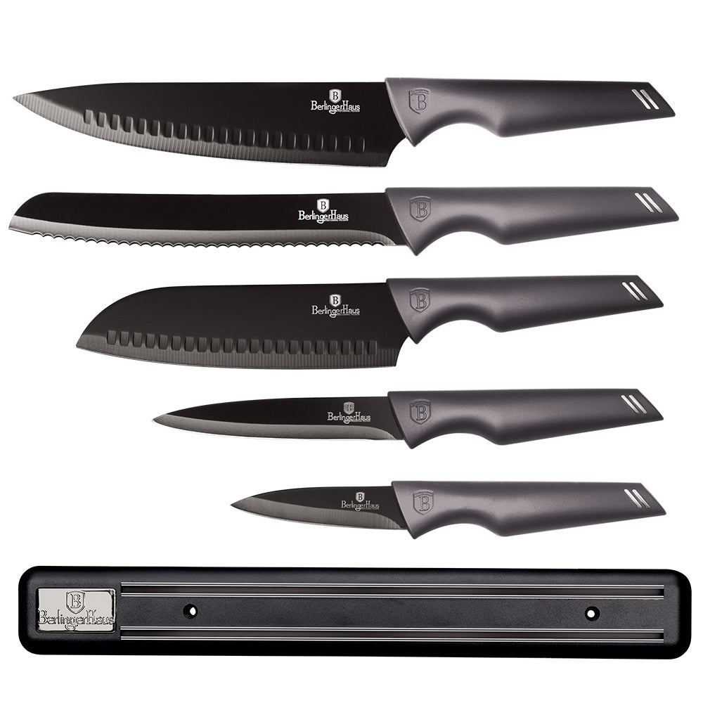 Berlinger Haus 6-Piece Non-Stick Knife Set with Magnetic Hanger Carbon Pro