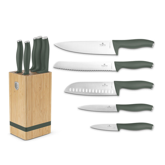 Berlinger Haus 6-Piece Knife Set with Bamboo Stand – Matte Green