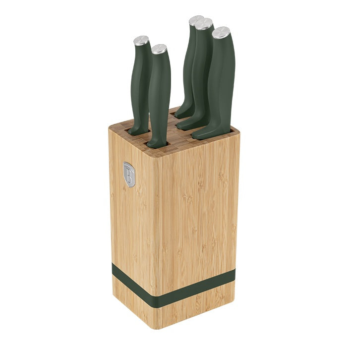 Berlinger Haus 6-Piece Knife Set with Bamboo Stand – Matte Green