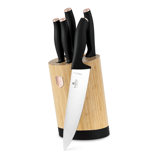 Berlinger Haus 6-Piece Knife Set with Bamboo Stand – Black Rose