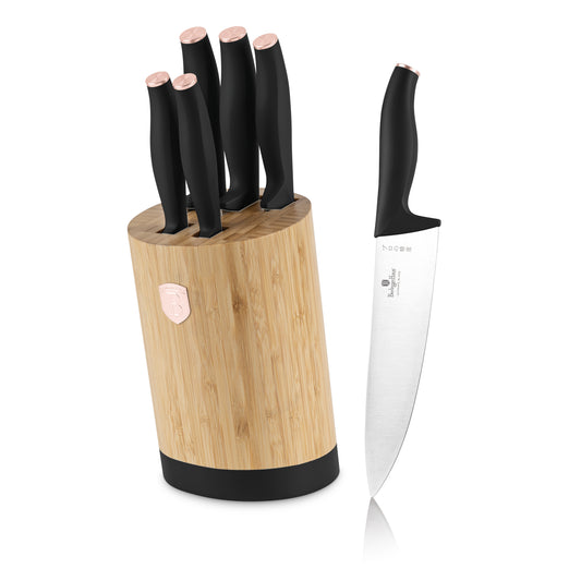 Berlinger Haus 6-Piece Knife Set with Bamboo Stand – Black Rose