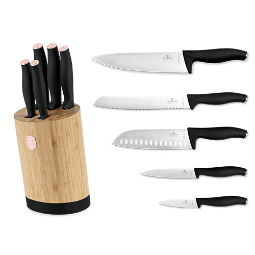 Berlinger Haus 6-Piece Knife Set with Bamboo Stand – Black Rose
