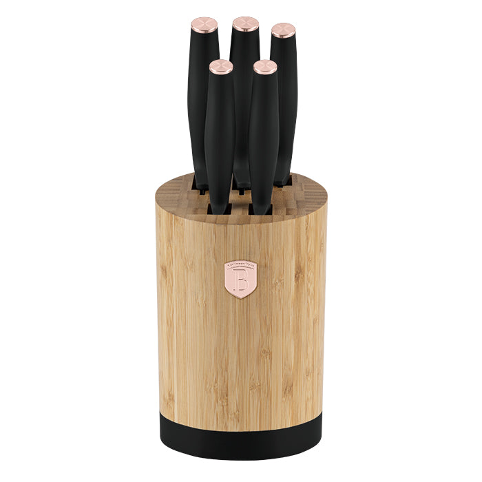 Berlinger Haus 6-Piece Knife Set with Bamboo Stand – Black Rose