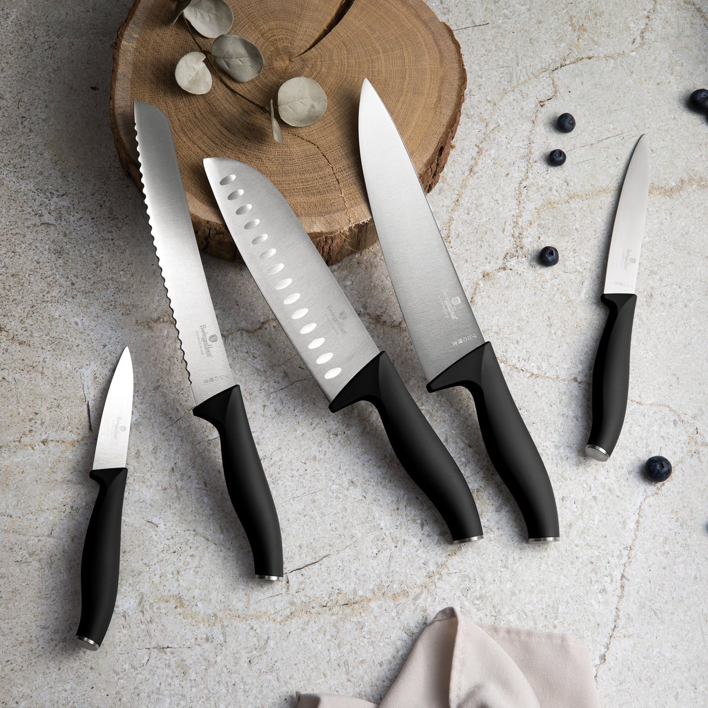 Berlinger Haus 6-Piece Knife Set with Bamboo Stand – Matt Black
