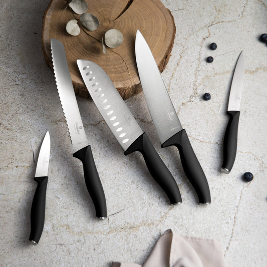 Berlinger Haus 6-Piece Knife Set with Bamboo Stand – Matt Black
