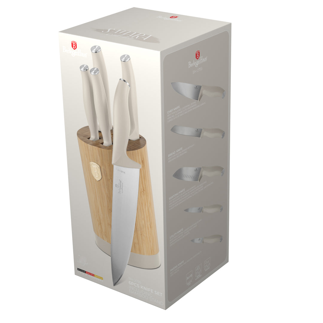 Berlinger Haus 6-Piece Stainless Steel Knife Set with Bamboo Stand – Sahara