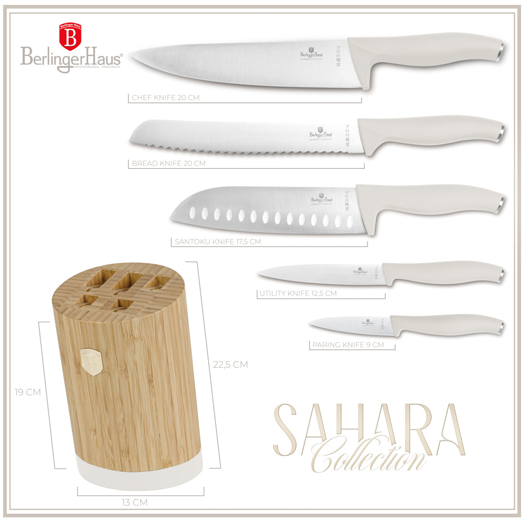 Berlinger Haus 6-Piece Stainless Steel Knife Set with Bamboo Stand – Sahara
