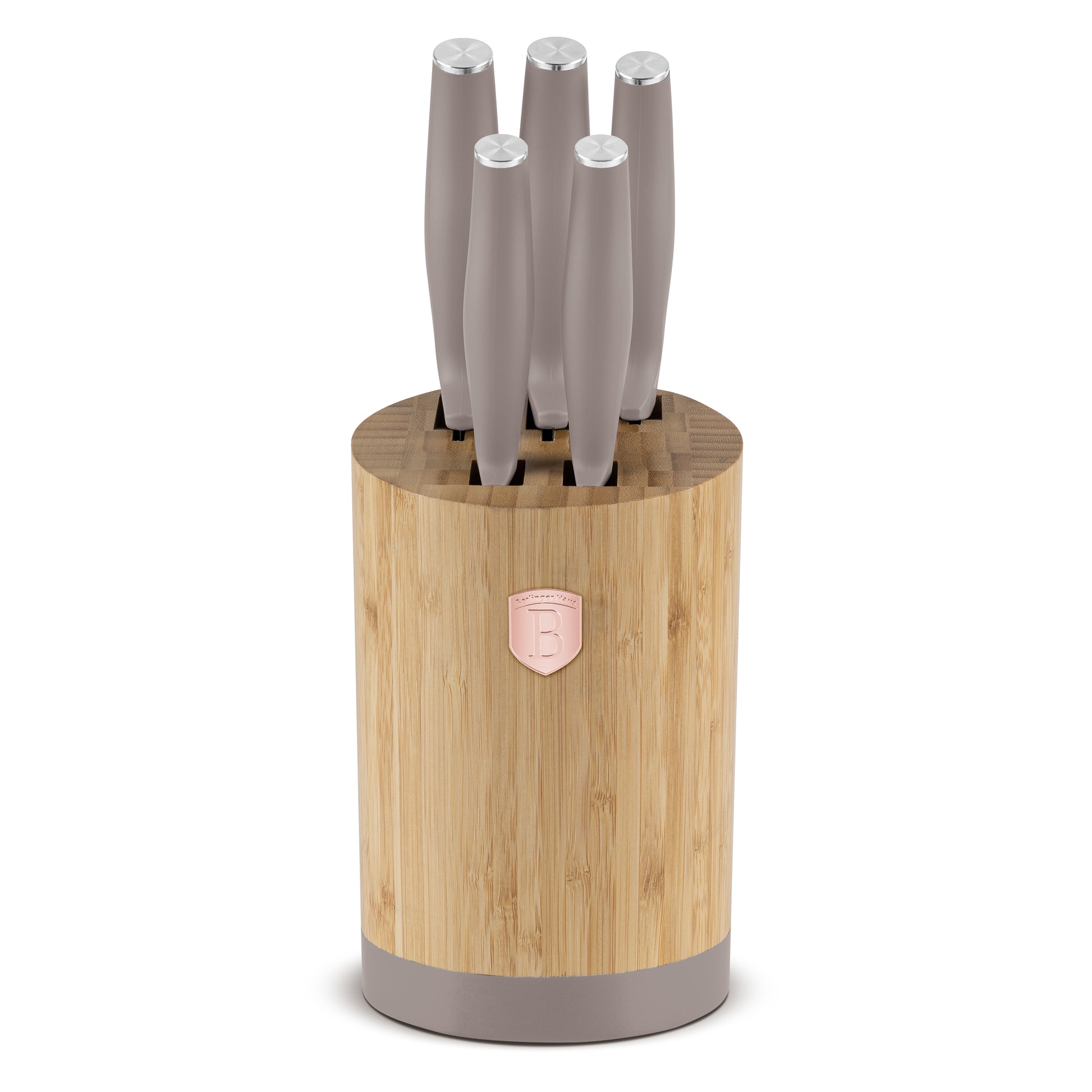 Berlinger Haus 6-Piece Stainless Steel Knife Set with Bamboo Stand – Taupe