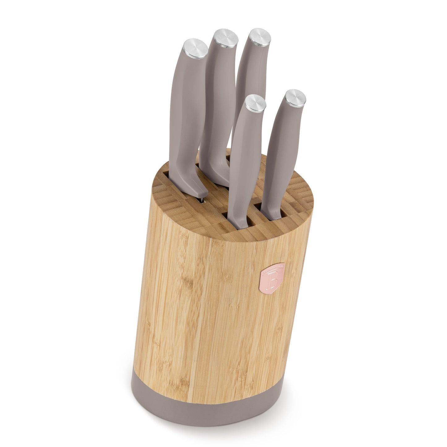 Berlinger Haus 6-Piece Stainless Steel Knife Set with Bamboo Stand – Taupe