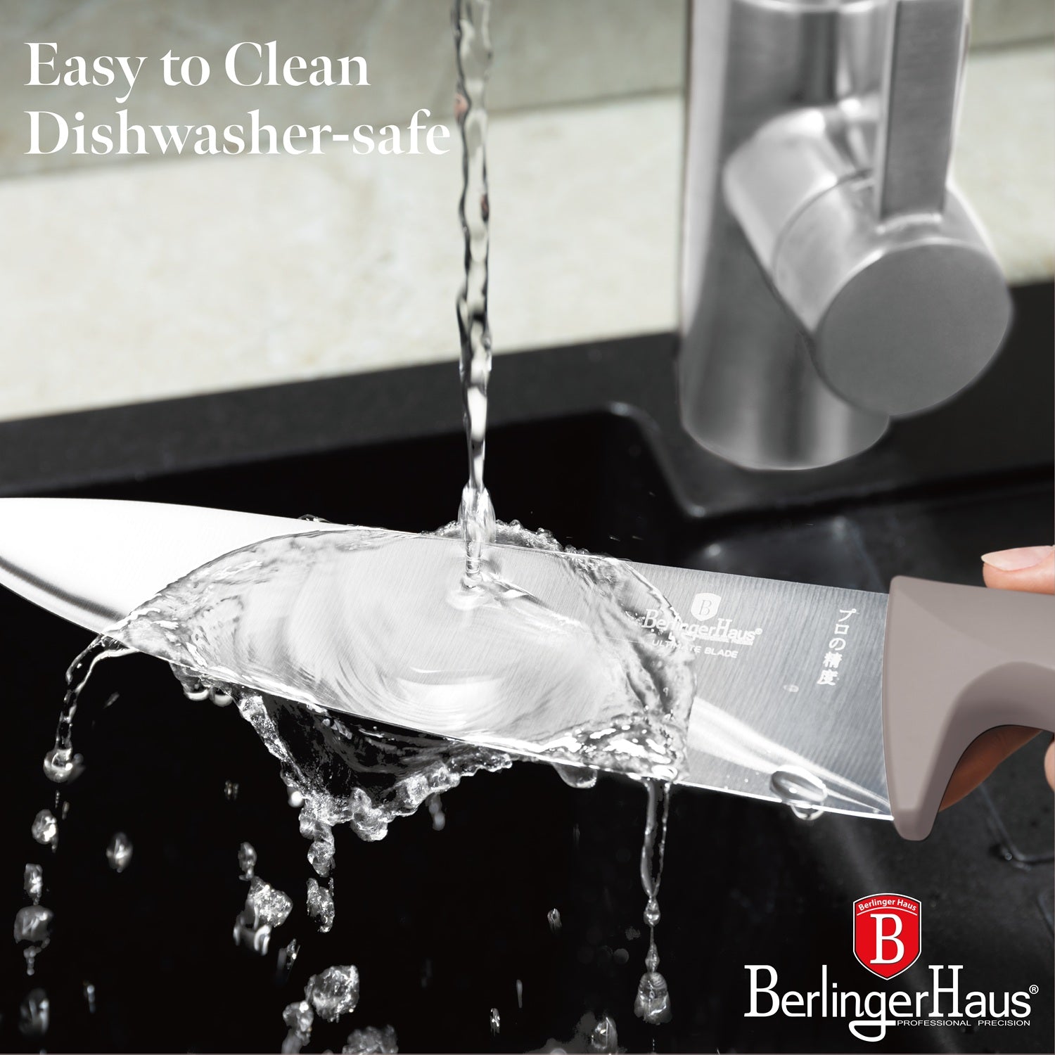 Berlinger Haus 6-Piece Stainless Steel Knife Set with Bamboo Stand – Taupe